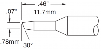 Картридж-наконечник METCAL для СV/MX, скос 30 град. 1.78 х 11.7 мм CVC-6BV3018S